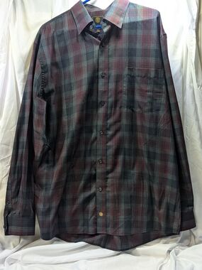 F/X Fusion Men's Plaid Button-Up Shirt - Black & Burgundy Size XL